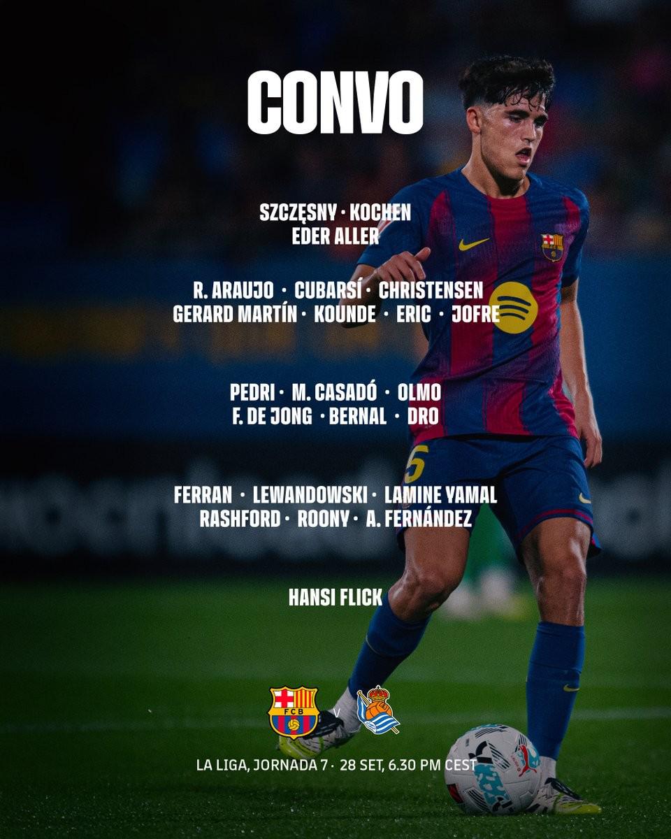 巴薩戰(zhàn)皇社大名單：萊萬領(lǐng)銜，亞馬爾回歸，巴爾德缺陣